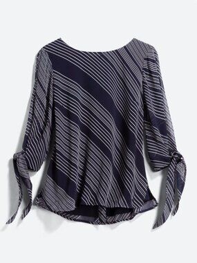 Daniel Rainn Nashua Tie Sleeve Detail Top Navy Stripe Size Small